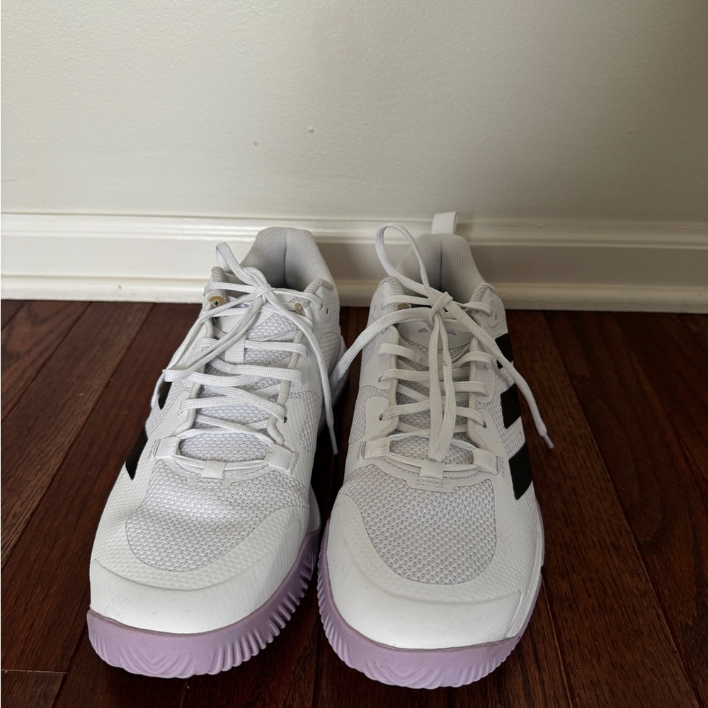 Adidas Women's White Sneakers with Black Stripes